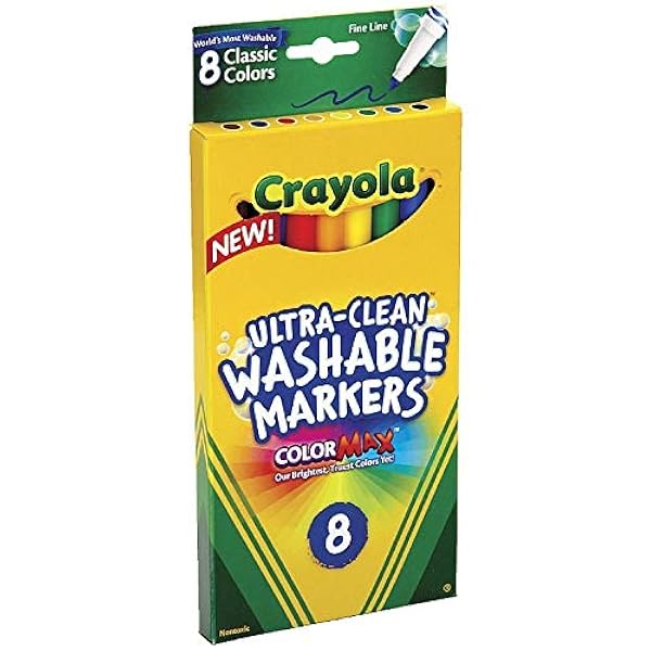 Crayola Ultra-Clean Washable Markers, Color Max, Fine Line Classic Colors 8 Ea (Pack of 12)